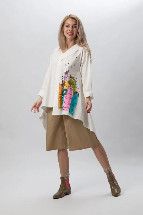 Alternative view of Hand-painted asymmetrical white shirt “Horizon”