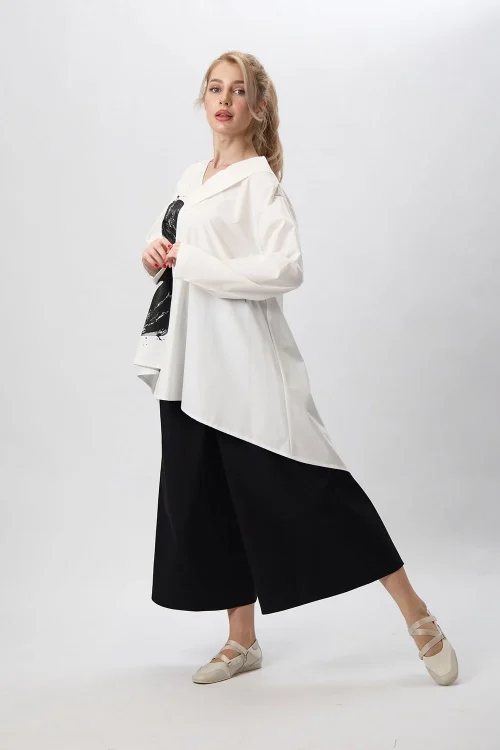 Alternative view of Hand-painted asymmetrical white shirt “Neria”