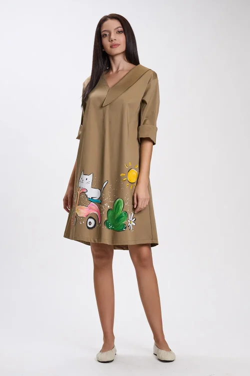 Alternative view of Hand-painted asymmetrical collar beige dress cat “Marilla”