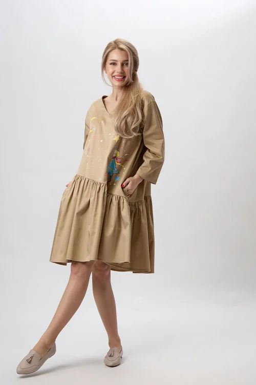 hand-painted-beige-dress-asymmetrical-ruffle-storia-1