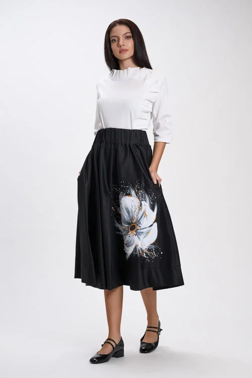 Alternative view of Hand-painted black skirt “Elaria“