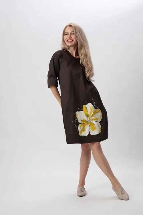 Alternative view of Hand-painted brown dress “Vanilla”