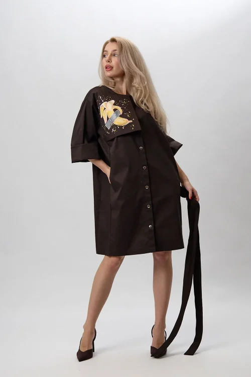 Alternative view of Hand-painted multifunctional brown dress “Artsy”