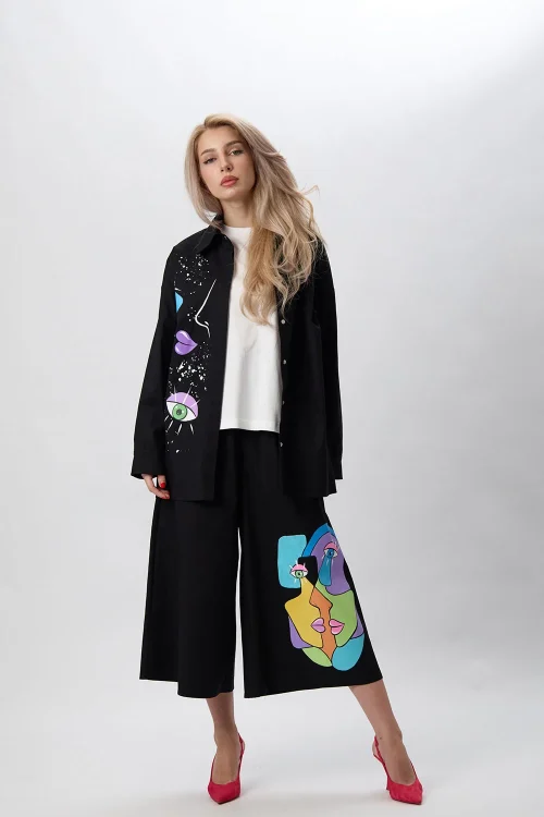 Alternative view of Hand-painted oversized black white shirt “Sable”