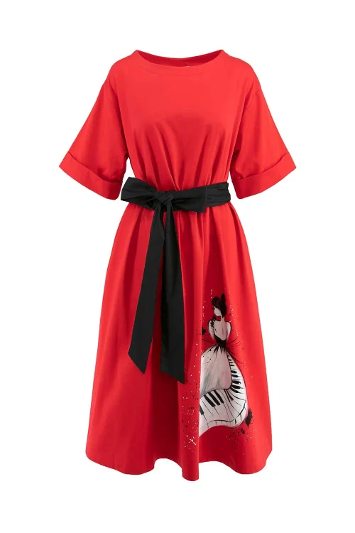 Alternative view of Hand-painted red midi dress “Sol”