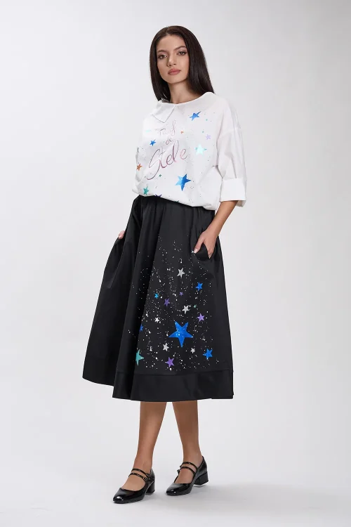Alternative view of White blouse asymmetrical collar “Galaxia”