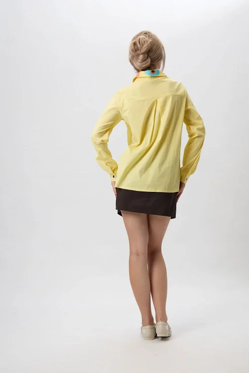 Alternative view of Yellow shirt with painted collar “Fleur”