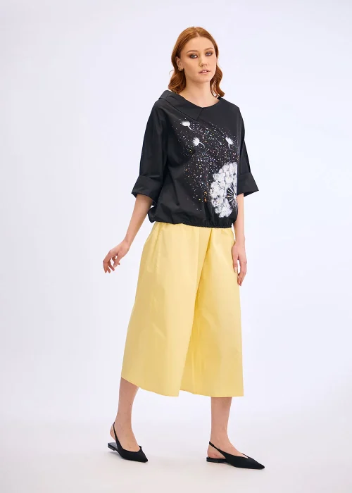 Alternative view of Black blouse with asymmetrical collar hand-painted dandelion “Dya”
